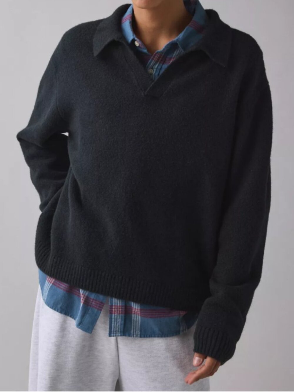Urban Outfitters Men's XL Bodhi Polo Sweater Black Wool Blend Collar Relaxed Fit